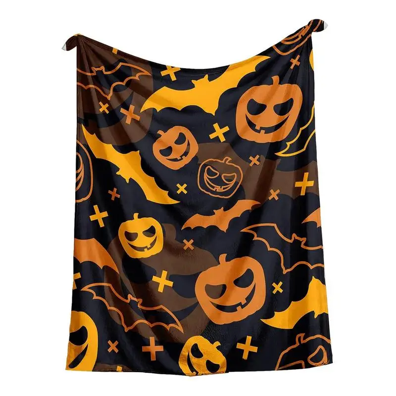 

Halloween Throw Blankets Decorative Spooky Lap Blanket With Pumpkin Bat Pattern 50x60in Double-Sided Spooky Lap Blanket Soft