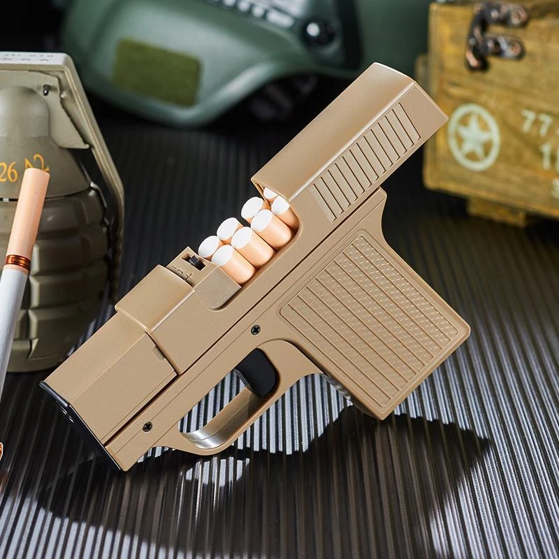 Creative Pistol Gas Lighter Welding Torch Capacity 10 Pieces Cigarette Case Windproof Cigar Lighter Men Decompression Gadget Toy
