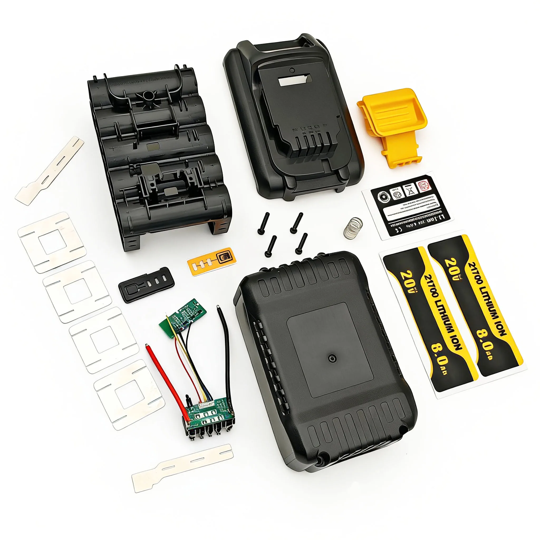 10X21700 리튬 배터리 플라스틱 케이스 DCB208 BMS PCBA 보호 회로 기판 Dewalt 20V 8Ah 스티커 박스 쉘 하우징 18V