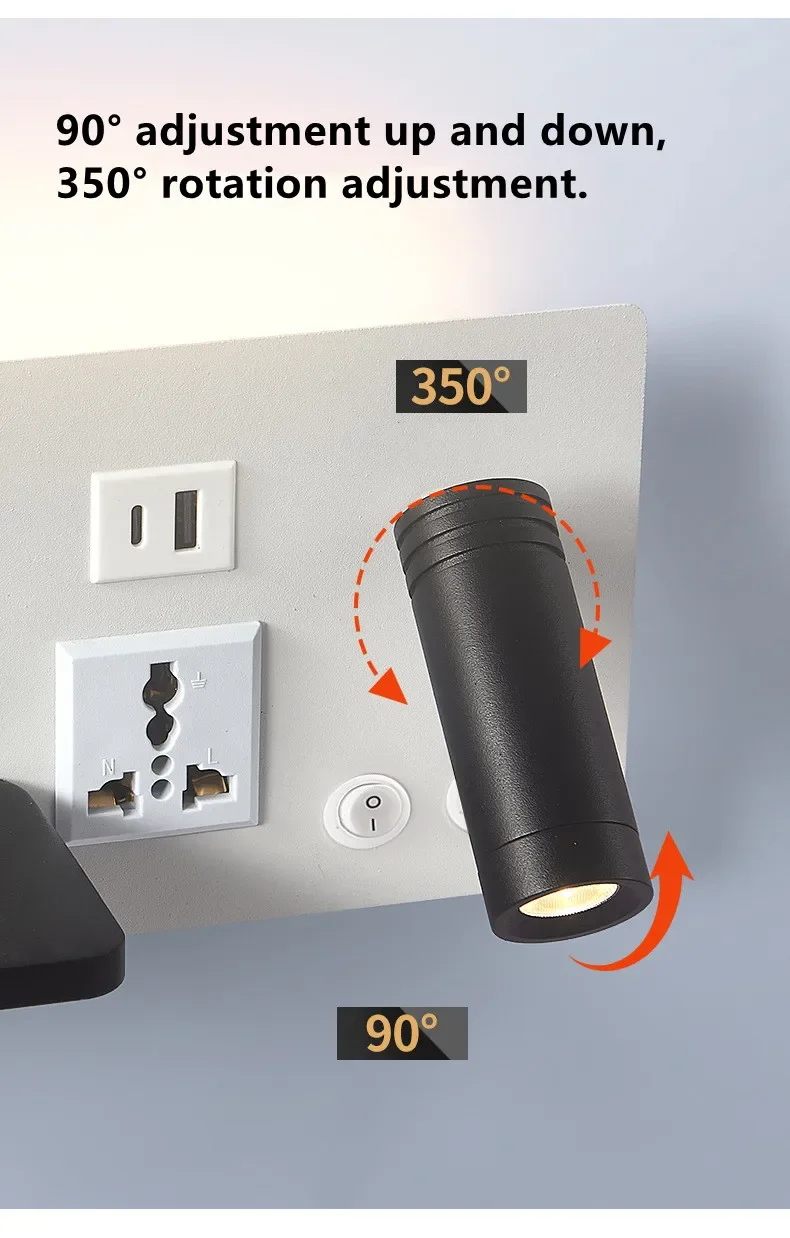 Applique Da Parete Con USB - Lampada Da Letto Moderna In Tessuto Con Presa Di Ricarica - Foto 4