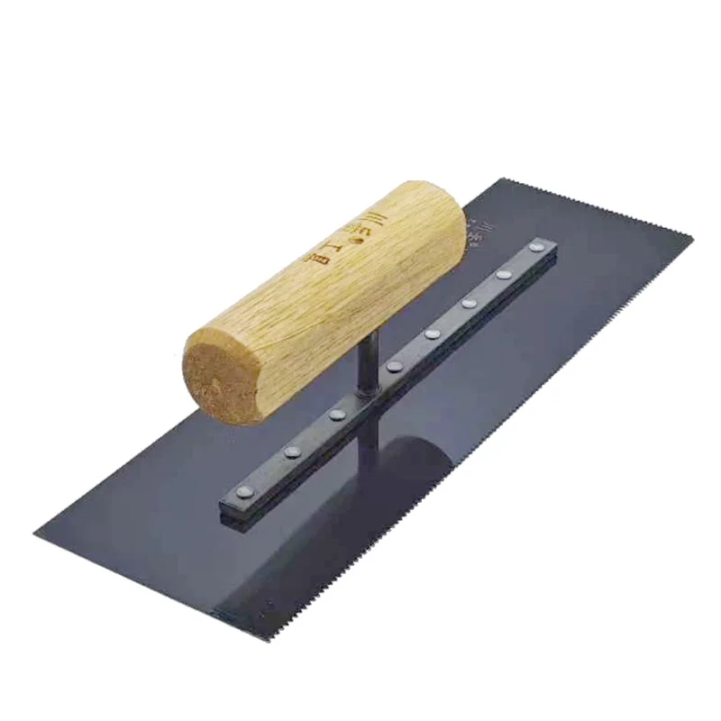 1mm Serrated Spatula Epoxy Floor Paint Trowel Self-leveling Knife Blue Steel Blade Wood Handle Good Elasticity For Construction