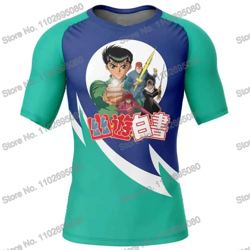 Spirit Detective Surf Clothing BJJ MMA Men Rash Guard Short Sleeve Diving T-Shirt Tight Swimwear Summer Beach Floatsuit GYM Tops