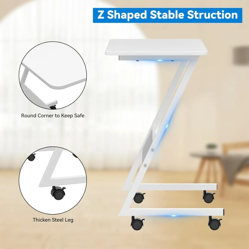 Laptop Stand Computer Desk Laptop Table With Wheels Z Side Table Wheels Desk Mobile Overbed Table 360° Rotating Table 80x40x75