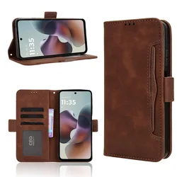 Luxury Wallet Case - Protective Flip Cover with Kickstand & Card Holder for Motorola Moto G06 (Brown)
