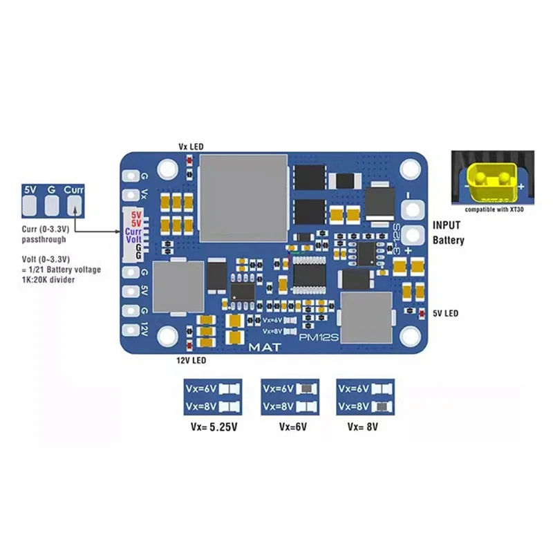 B04C-PM12S-3 전원 모듈 3-12S LIPO 배터리 9-55V VX BEC(RC 멀티 로터 FPV 레이싱 장거리용 방열판 방열판 포함)