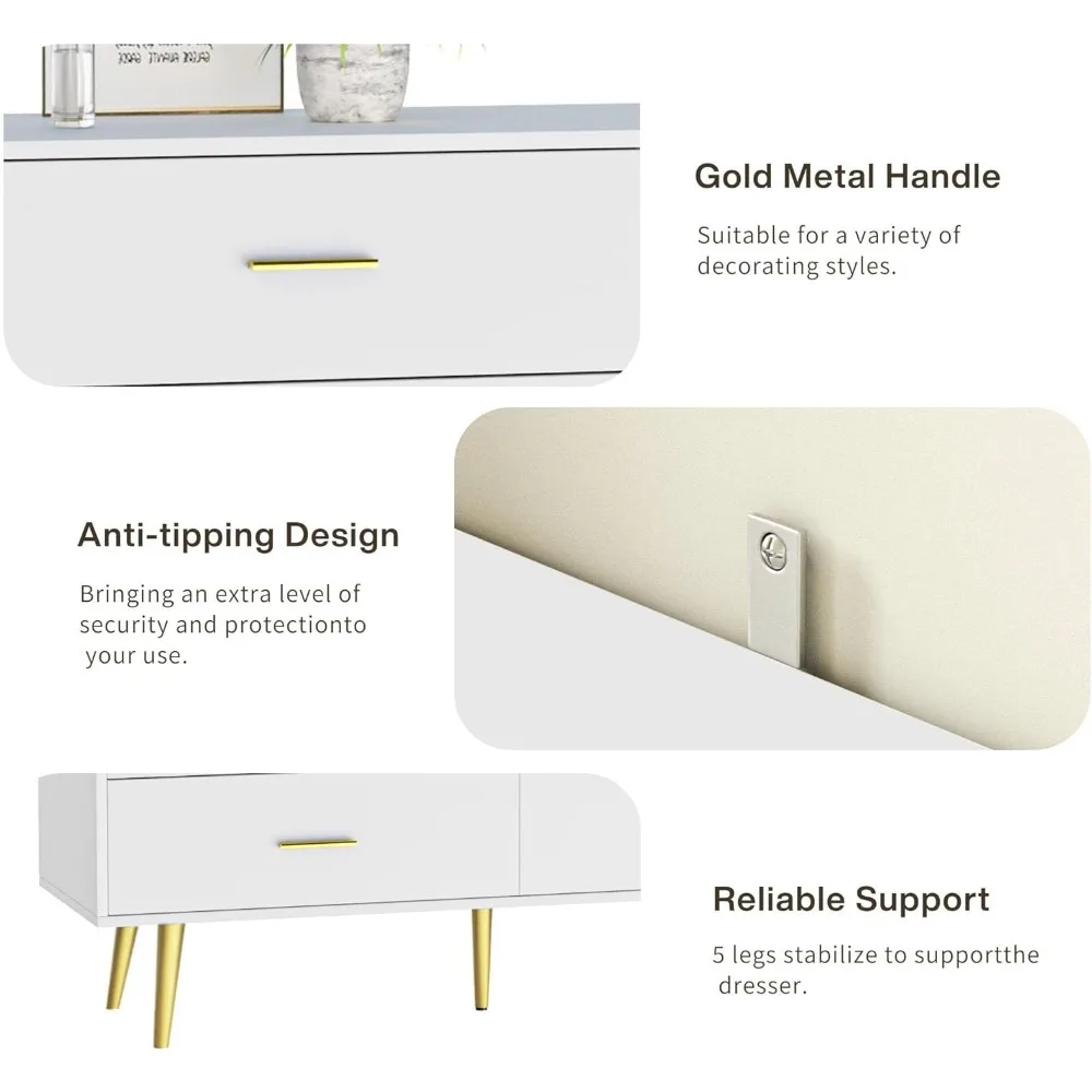 6 Drawer Dresser for Bedroom, Wooden Double Dresser with Gold Handles, Modern Chest Dresser with Deep Drawers for Living Room 5