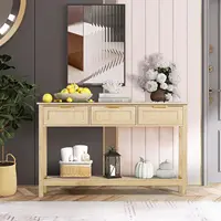 NEW Rattan Console Table Boho Entryway Table Narrow Long Sofa Hallway Foyer Table Behind Couch with 3 Drawers 2