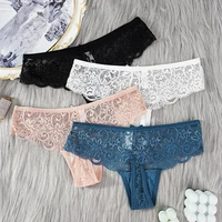 String Sexy en dentelle pour femmes, culotte taille basse, sous-vêtements transparents ajourés, Lingerie élastique, sous-vêtements confortables 4