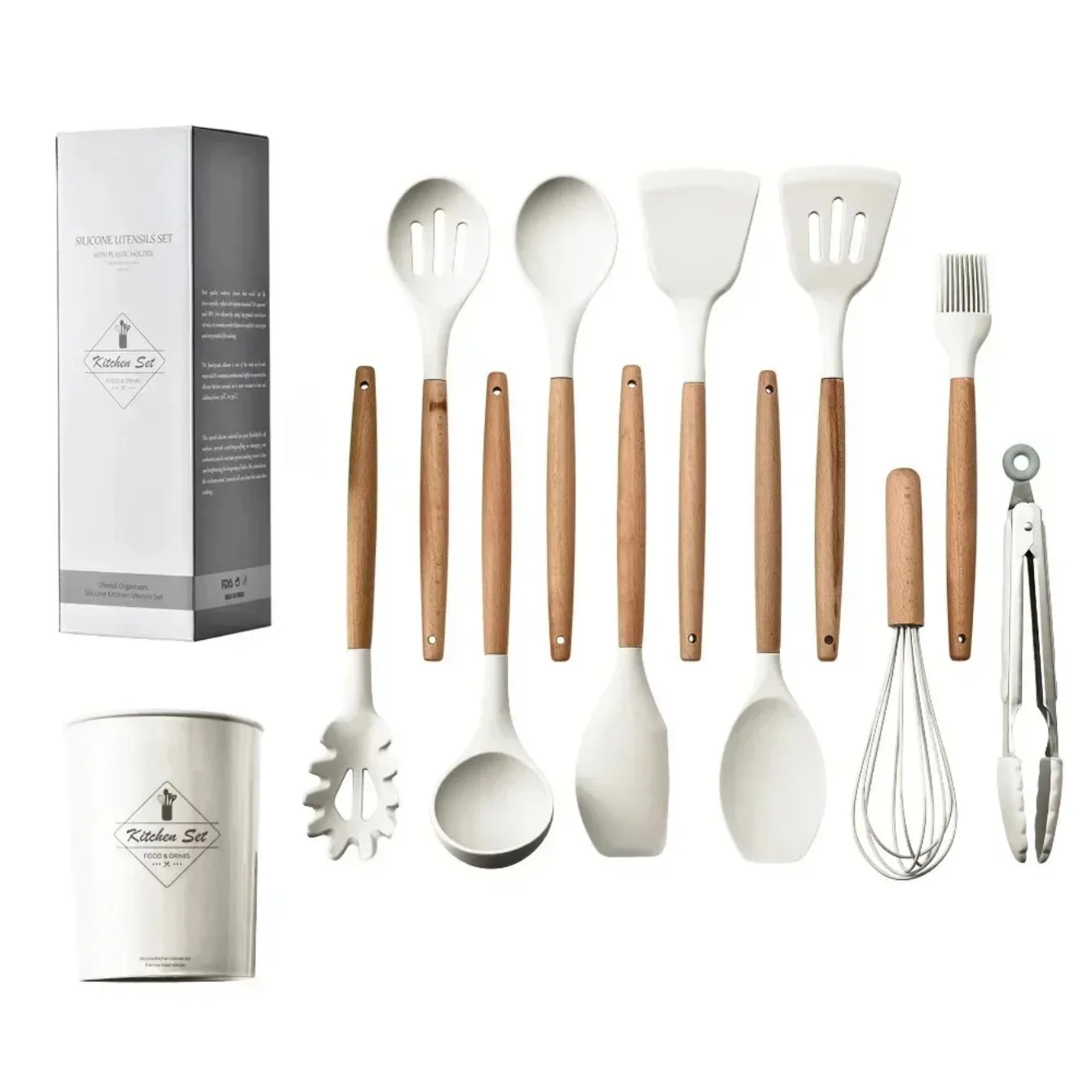 Kitchen Utensils 12PCS Food Grade Silicone Cookware Utensils Turner Spatula Measuring Spoon Cooking Tool Set