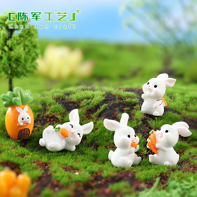 Cute Cartoon Rabbit Resin Miniature Ornament - Home and Garden Accessory