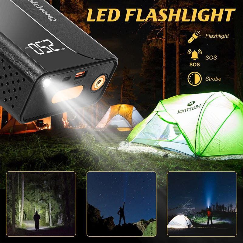 Car emergency start power supply, motorcycle inflation pump, outdoor camping for rescue, explosion and flashing lighting tool