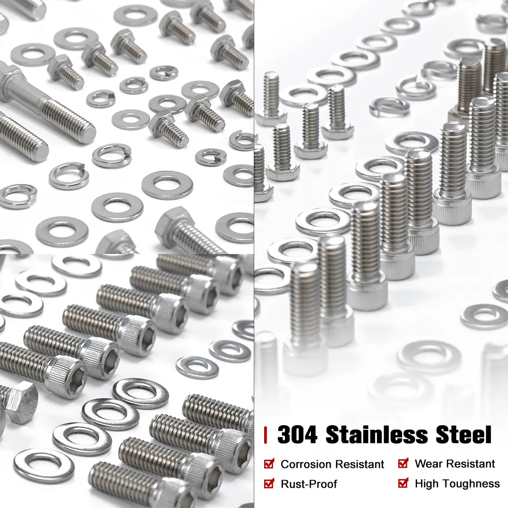 Small Stainless Block For Chevy SBC 265 283 302 305 307 327 350 400 Engine HEX Bolt Kit 211Pcs Nuts & Bolts WX-EMK01