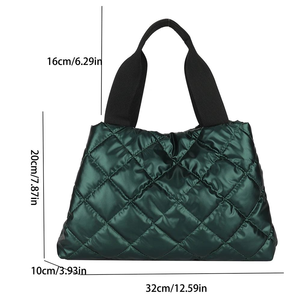Fashion Tote Bag Autumn Winter Cotton Padded Shopping Bag Large Capacity Rhombus Pattern Quilted Travel Purse for Women Girl