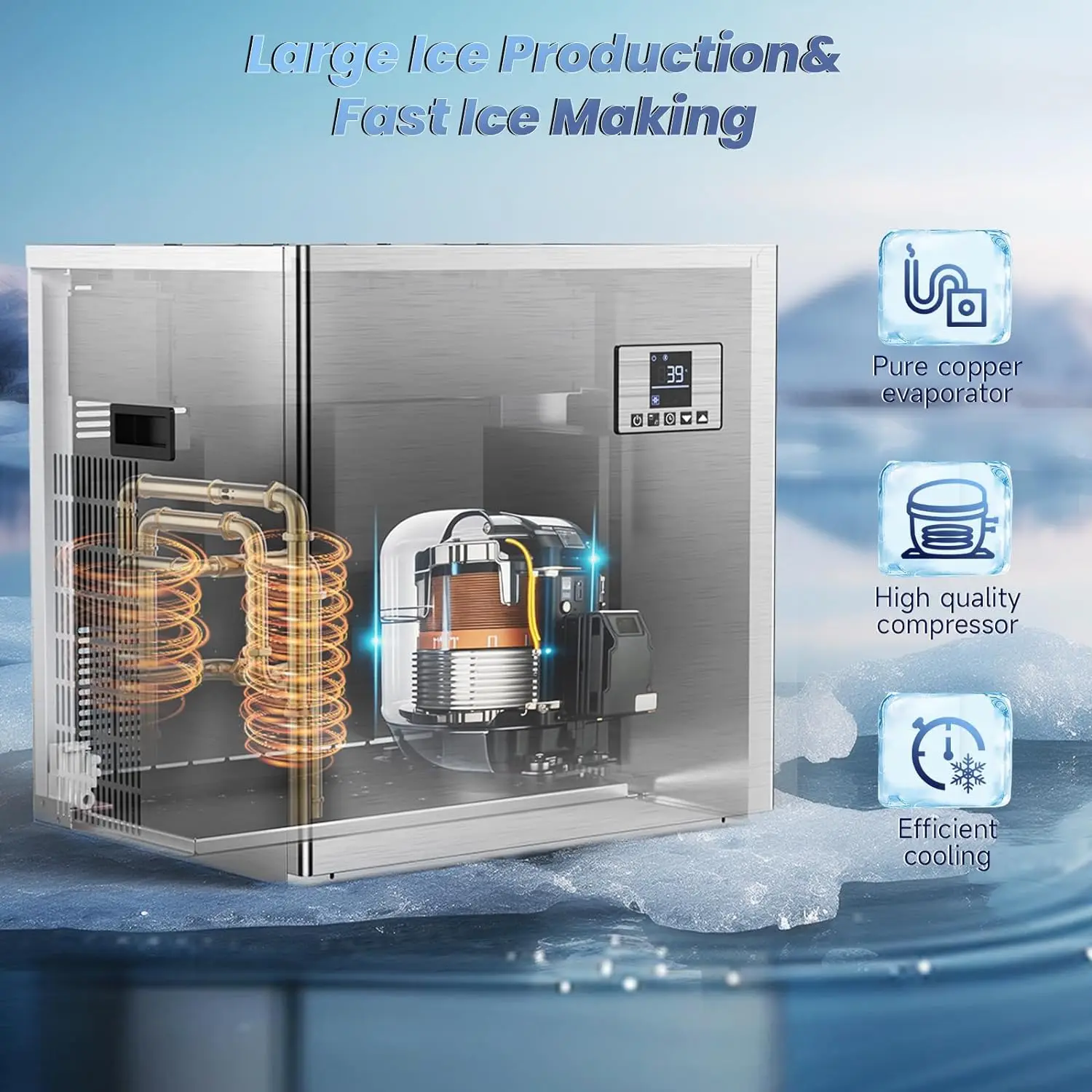 Commercial Ice Maker Machine 550lb/24H Stainless Steel Ice Machine 360lbs Ice Storage Capacity Freestanding Industrial Ice Maker 3