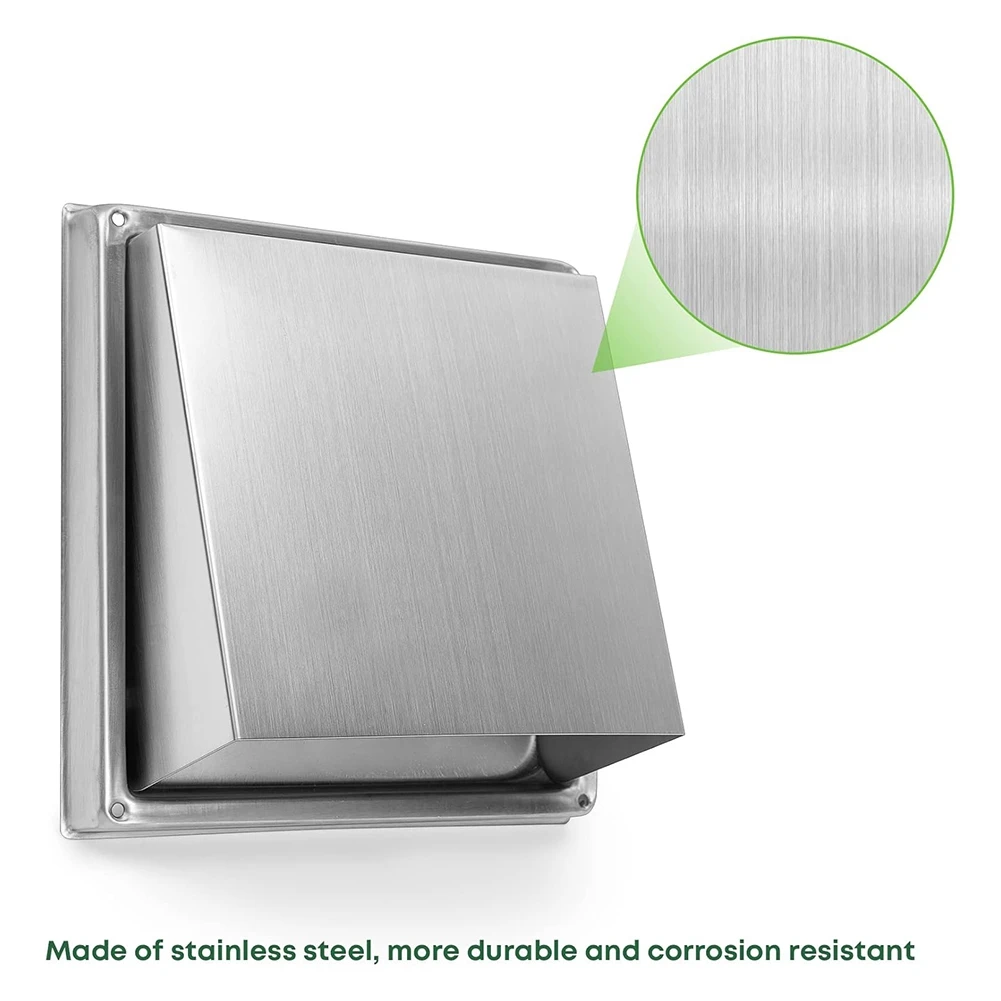 4 Inch Dryer Vent Cover Outdoor Walls, Stainless Steel External Extractor Wall Vent Cushioned Non-Return Flap