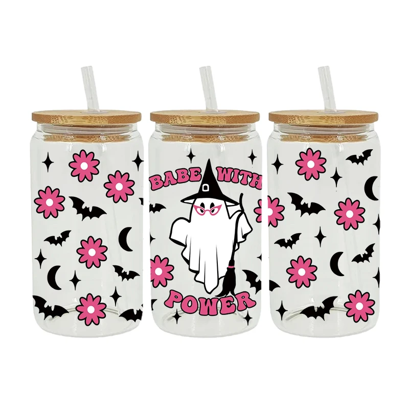 Halloween Spooky UV DTF Cup Wrap Transfers Stickers Waterproof 16oz Glass Wrap D5534