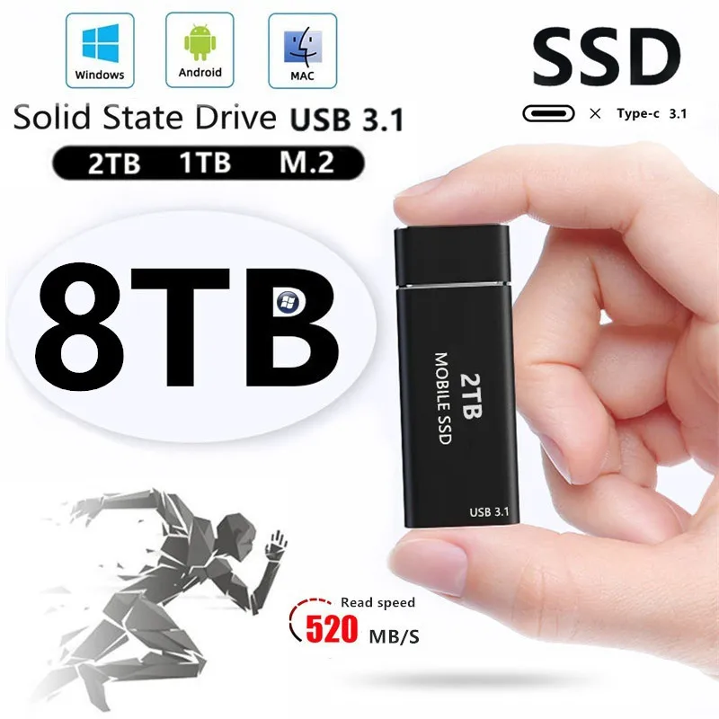 Внешний жесткий диск USB 3 1 на 8 ТБ Портативный высокоскоростной для настольного ПК