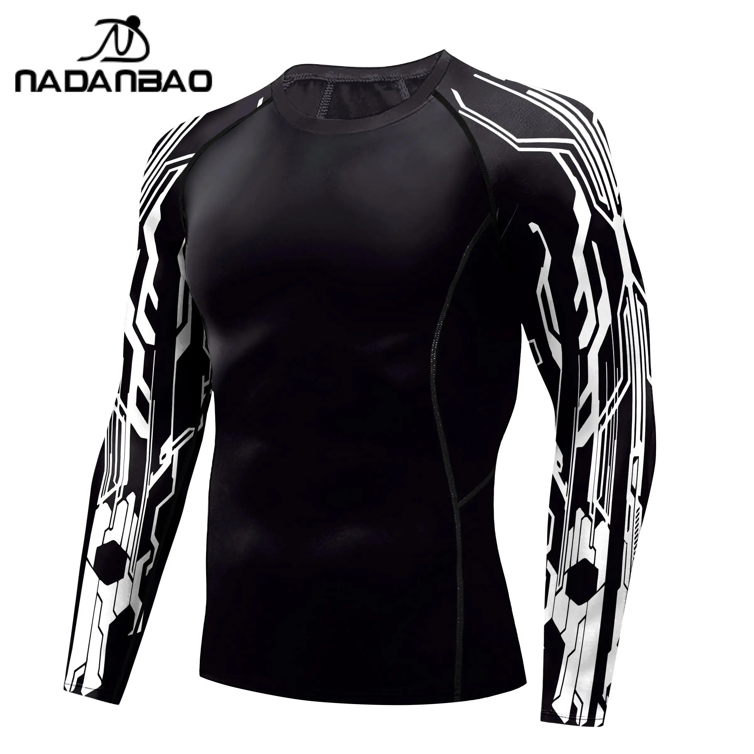 NADANBAO Rash Guard Men Swimming Surf Workout Tee Long Sleeve Print Compression Shirt Fitness Clothing Sports Tops Swimsuit Man