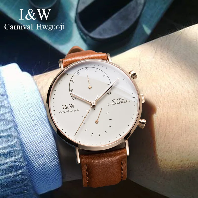 Carnival High-End Series IW Brand Ultra Thin Simple Quartz Watch for Men Luxury Genuine Leather Strap Sapphire Mens Watches original molten volleyball v5m5000 new brand high quality genuine molten pu material official size 5 volleyball волейбольный мяч