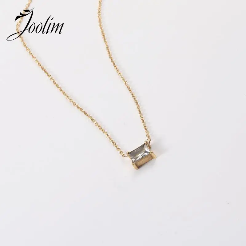 

Joolim Tarnish Free PVD Waterproof Trend Cubic Rectangle Zirconia Pendant Fine Choker Chain Stainless Steel Necklace for Women