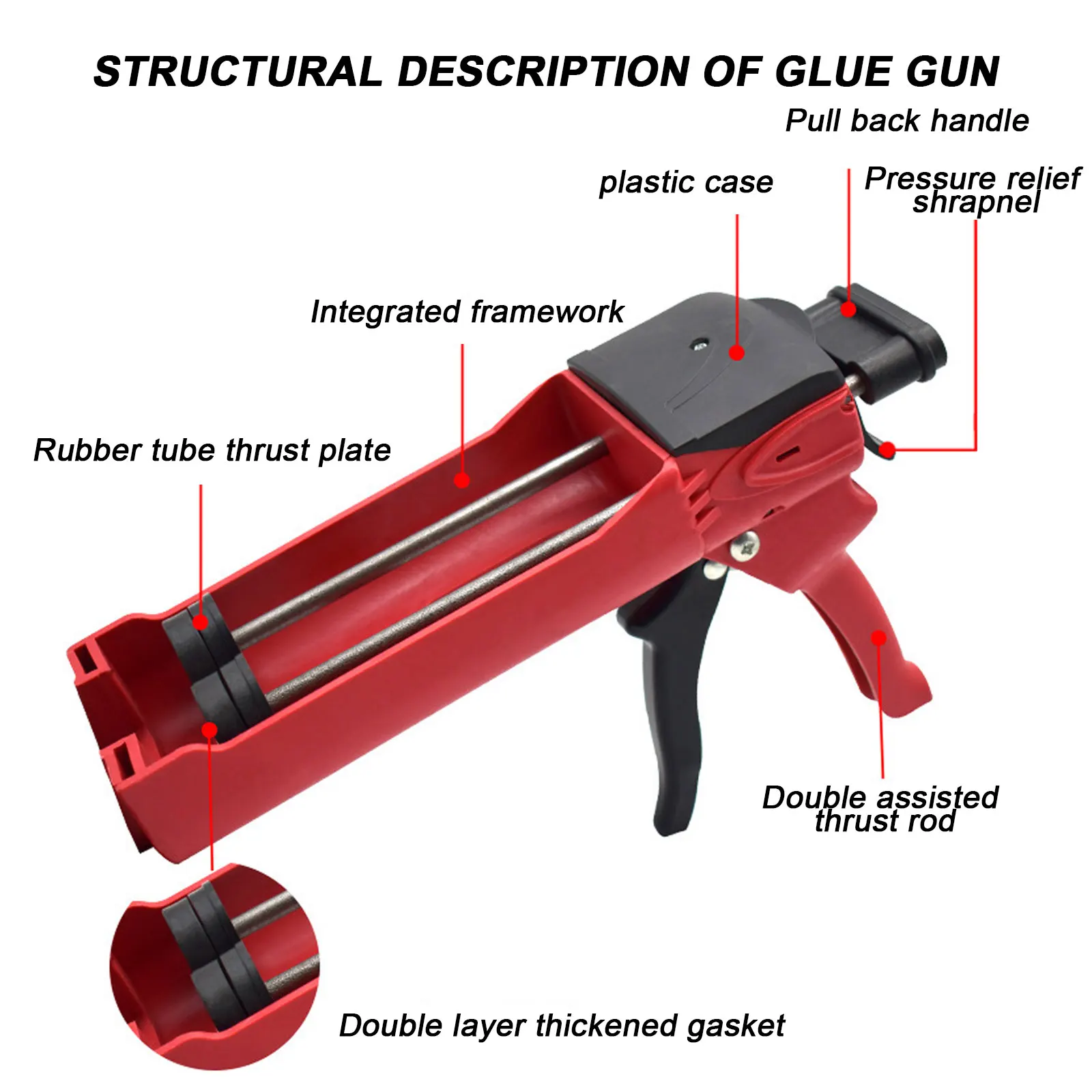 400ml Plastic + Steel Dual Applicator Hydraulic Manual Glue Gun Caulk Gun for Ceramic Tile Seam Home Repair Tool caulking tools caulking gun nozzles caulking gun