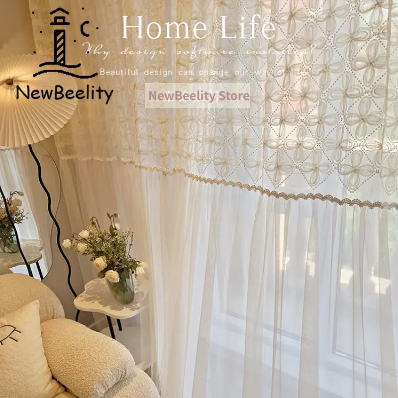 

French Curtains for Living Dining Room Bedroom Retro Lace Tulle High-end Window Screen Fresh Curtain Balcony French Window