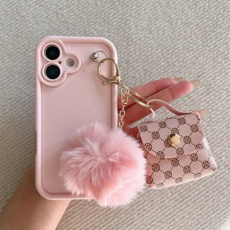 Adorable Pink Plush Bluetooth Earphone Pouch Phone Case Cover