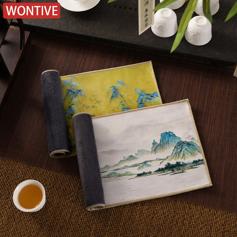 Tea Towel 30*16cm Chinese Professional Rag Painted Thick Super Absorbent Tea Cleaning Set Cup Mat Accessories