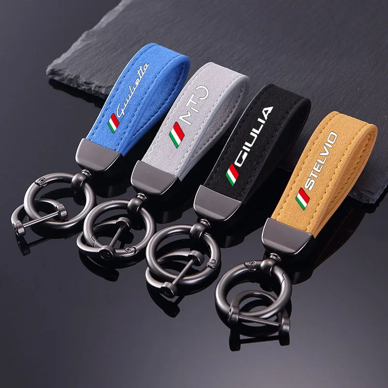 

Suede Keychain Sport Key Ring Custom Gift With Logo For Alfa Romeo 156 159 Mito Giulia Stelvio Giulietta Car Accessorie