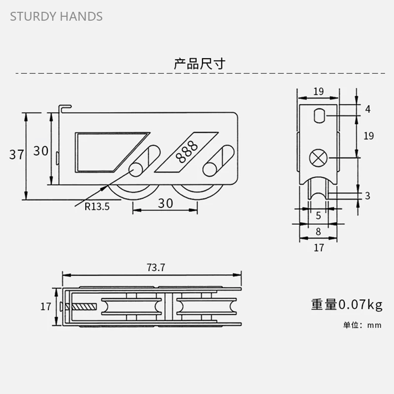Thickened Stainless Steel Old-fashioned 888 Aluminum Alloy Door and Window Pulley Sliding Window Groove Wheel 2PCS