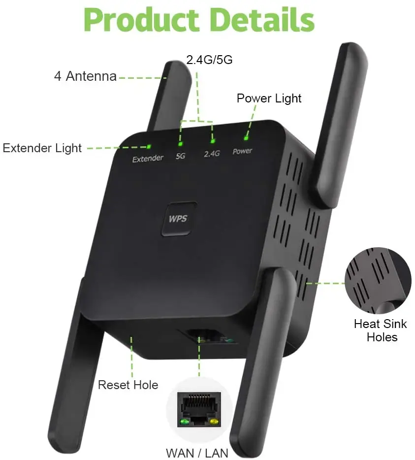 5 Ghz WiFi Extender Lang rekkevidde trådløs WIFI Booster AC1200 Adapter 1200 Mbps Wi-Fi Forsterker 802.11N Wi Fi Signal Repeator_voghion.com