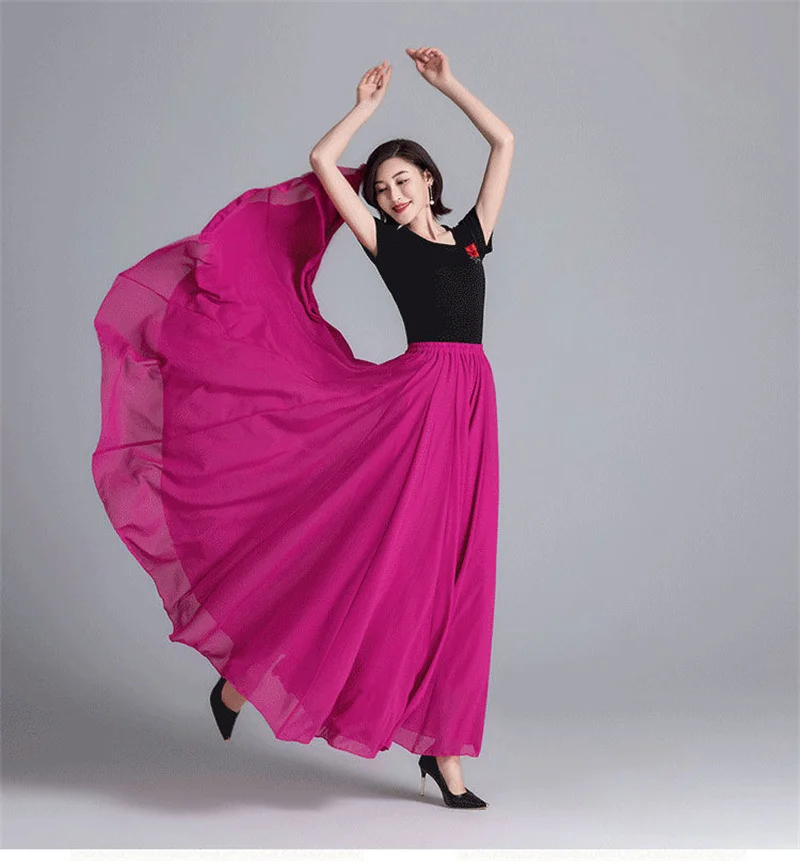 720 Degree Large Swing Dance Skirts Double-layer Chiffon Skirt Spring Summer Autumn High Waist Ethnic Style High-grade Skirts