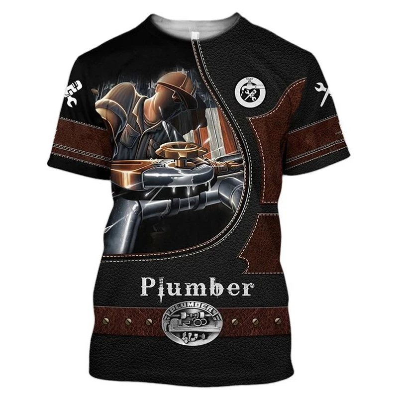 

Plumber Graphic T Shirts 3d Print T-shirt Men Clothing Summer Male Tops Mechanic Short Sleeve Crewnack Personality O Neck Tops