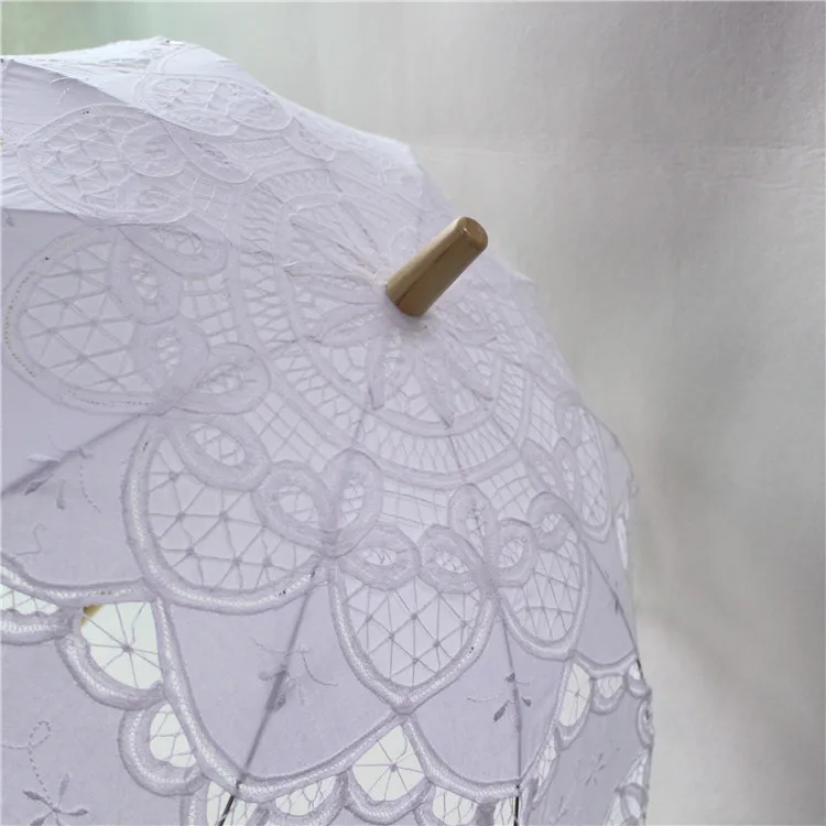 Bride Wedding Umbrella White Ivory Cotton Parasol Lace Umbrella Handmade Embroidery Beaching Wedding Photo Prop Decoration bridal lace parasol set
