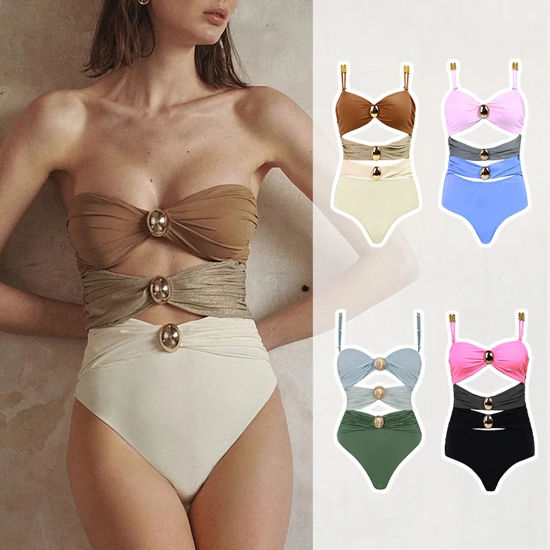 New Arrival 2-Piece One Piece Swimsuit with Cover Up Sexy Swimwear Women Push Up Swim Suits Floral Ruffle Brazilian Biquini