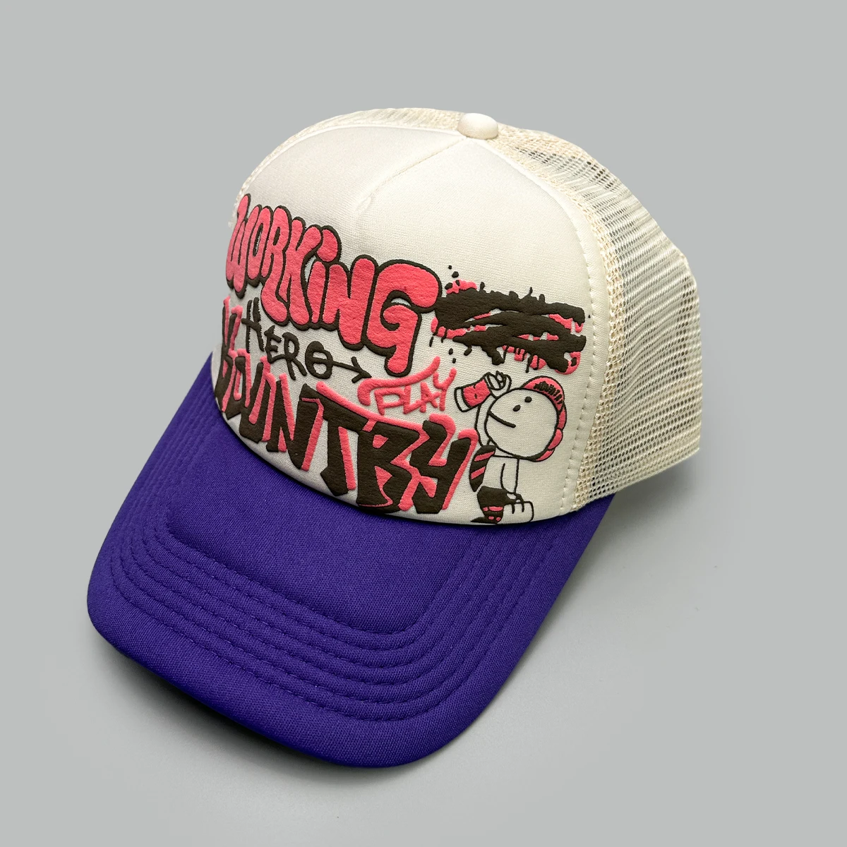 Cartoon-Charakter Graffiti Bedruckte Baseball-Kappen Neue Unisex Sonnenschutz Farbblock Atmungsaktive Vielseitige Mesh-Trucker-Caps – Detail 7