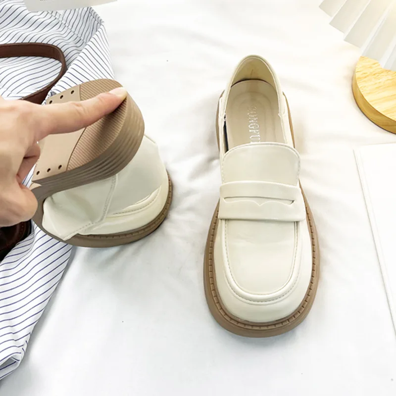 Women Shoes Flat Loafers College Style Leather Shoes Slip on Casual Flats Shoes Mary Janes White Platform Round Toe Comfort 2023