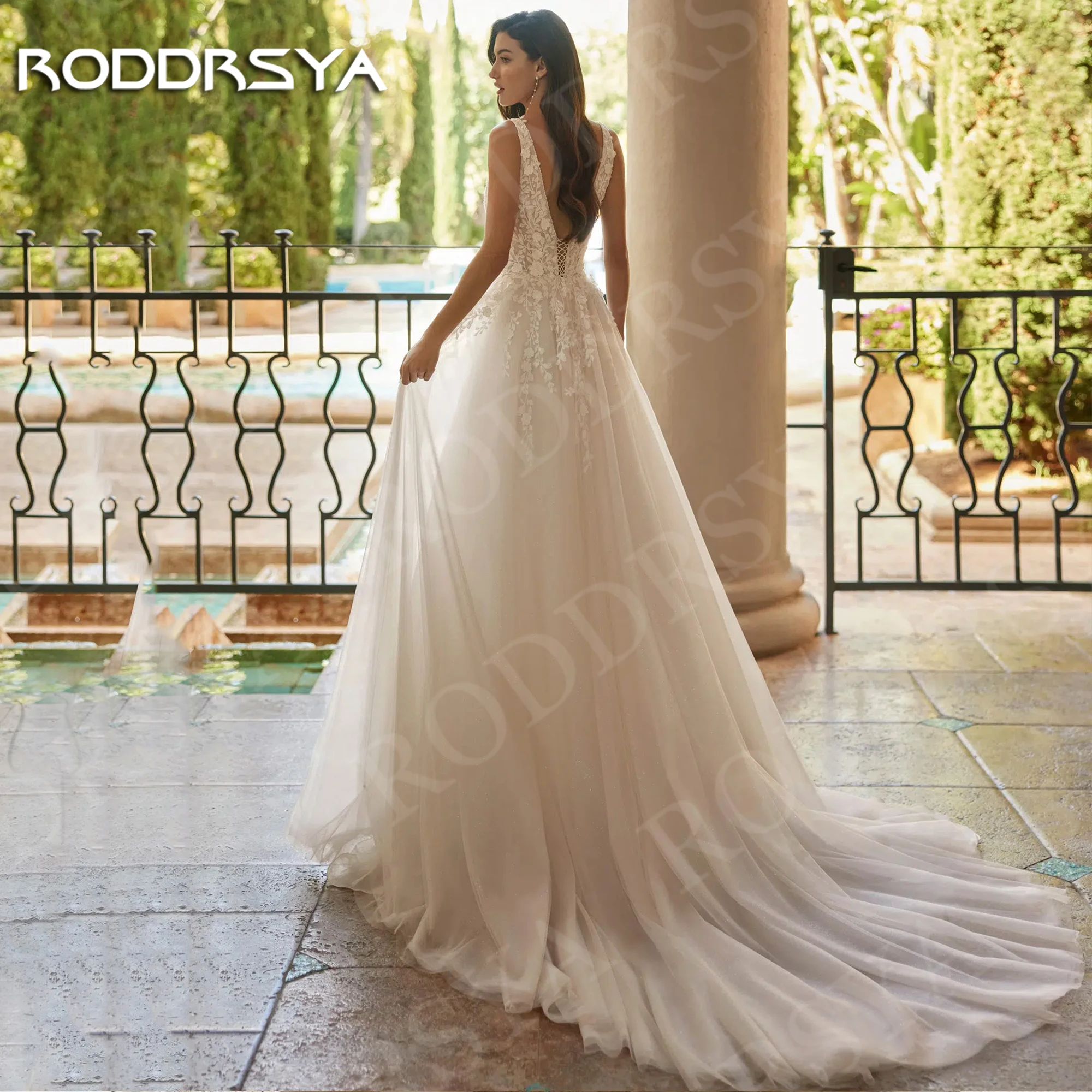 RODDRSYA Elegant A Line Wedding Dress Women Bohemian Lace Tank Backless  Bridal Gown Tulle Appliques Customized vestido de novia - AliExpress 320