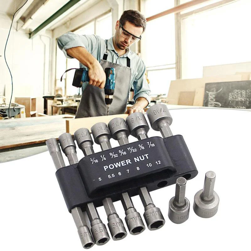 

14pcs Socket Metric And British Combination Tool Set Hexagon Handle Non-magnetic Electric Screw Air Screwdriver Socket Wrench
