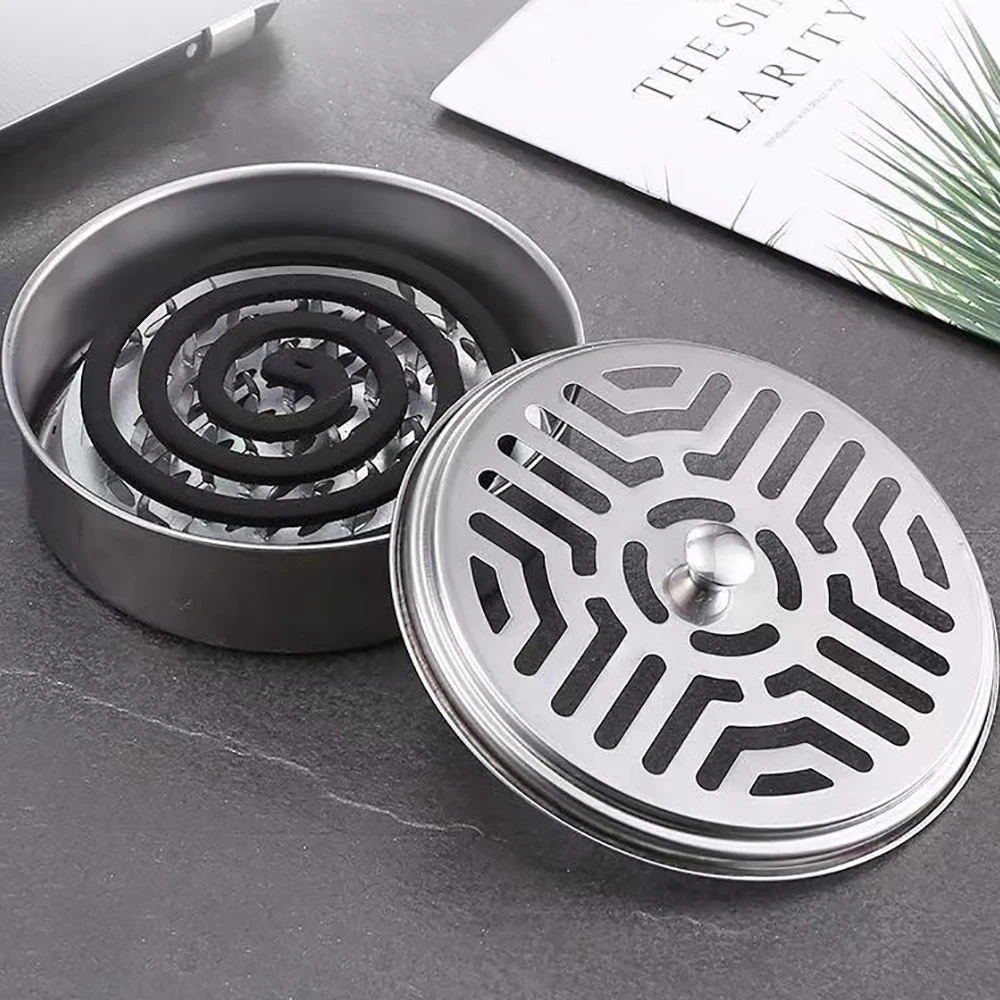 1pc Stainless Steel Mosquito Repellent Incense Box Ash Tray Portable With Cover Household Items Decoration