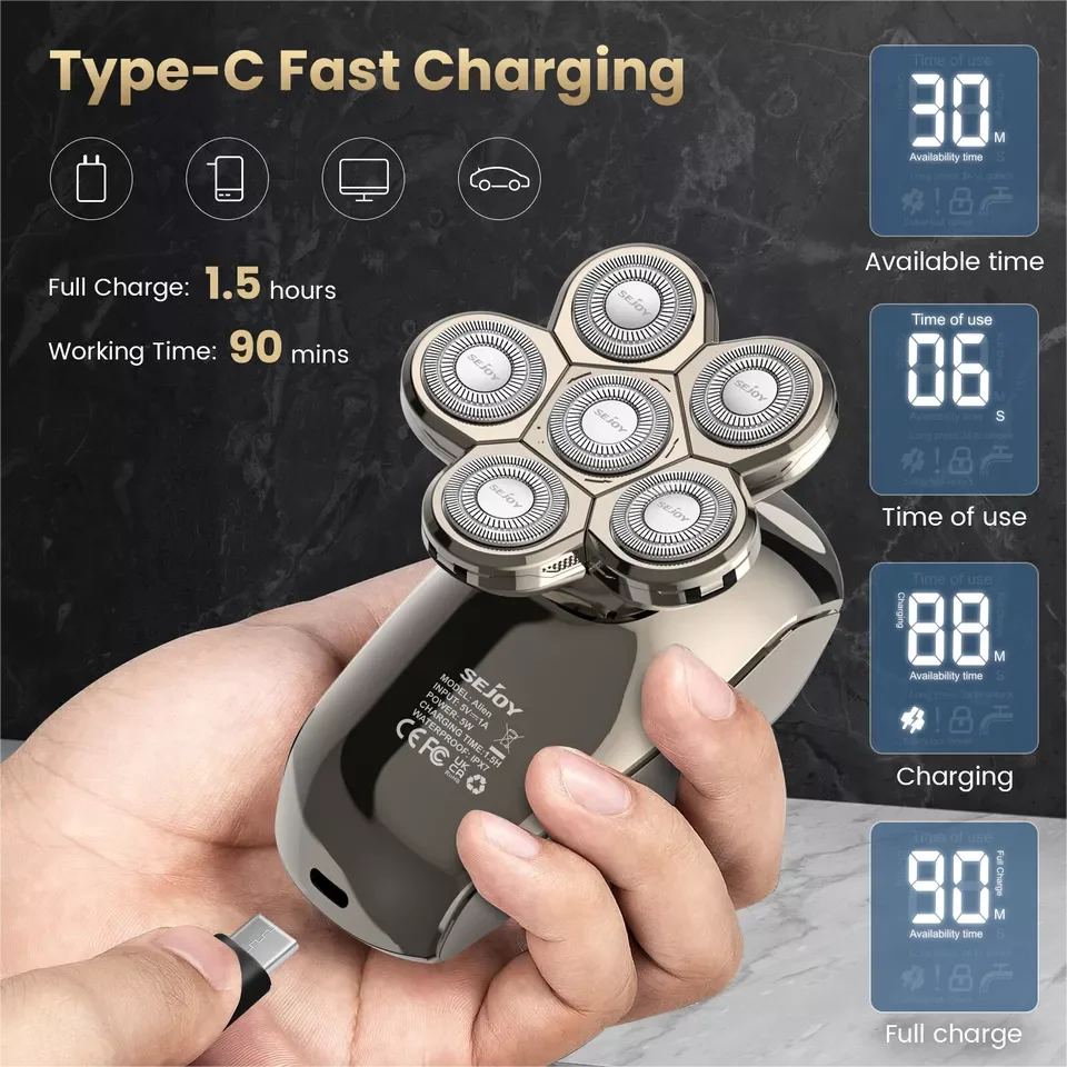 SEJOY Electric Shaver Hair Clipper 5IN1 Beard Trimmer Bald Head Shaver Wet & Dry 4