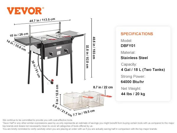 VEVOR Outdoor Propane Deep Fryer, Double Burners Commercial Fryer