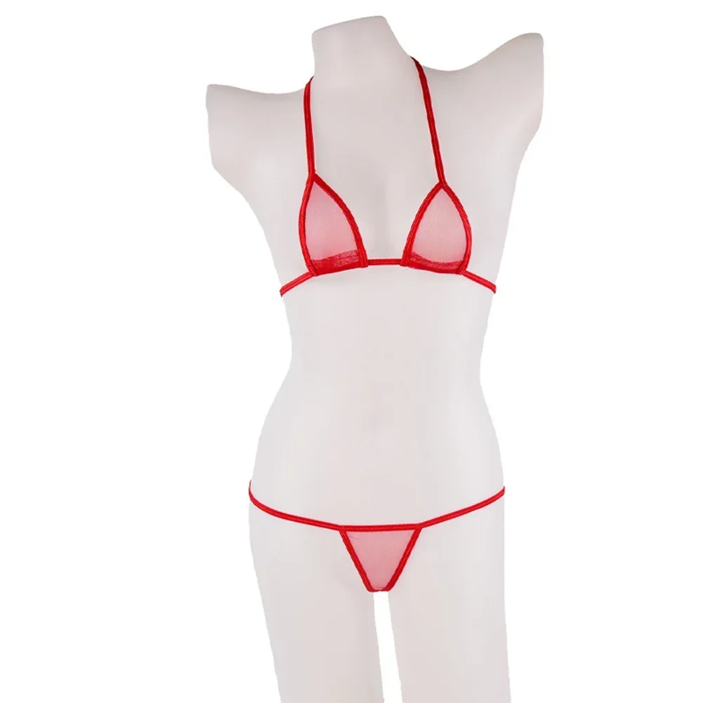 Bikini Set Women Swimwear Bikini Swimsuit Sexy Underwear Womens Sexy Bikini Swimsuit Erotic Lingerie See-Through Mesh Underwear Strappy Bra Thong Swimwear Beach Sunbath