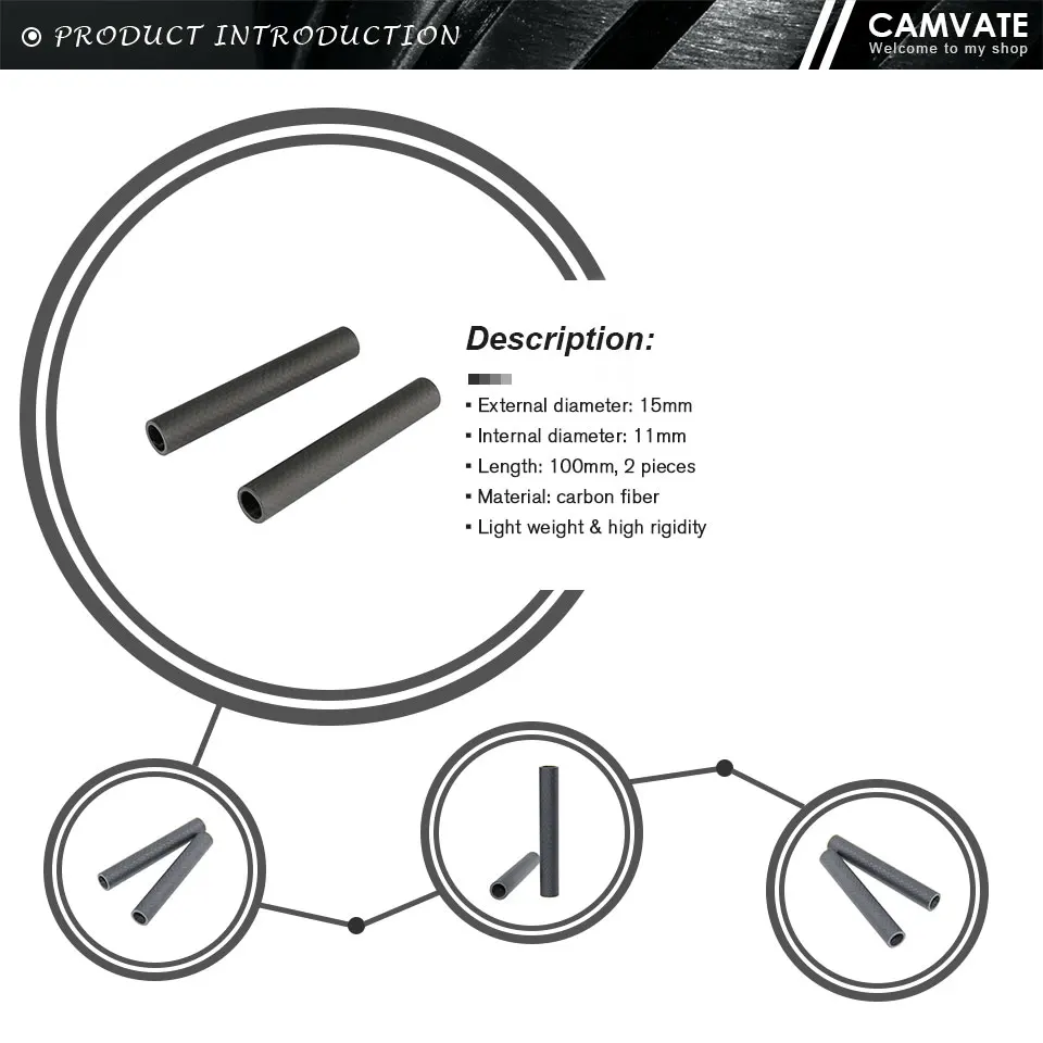 2PCS Carbon Fiber 15mm Rod (10CM Length ) For Follow Focus /Camera Cage/Matte Bo
