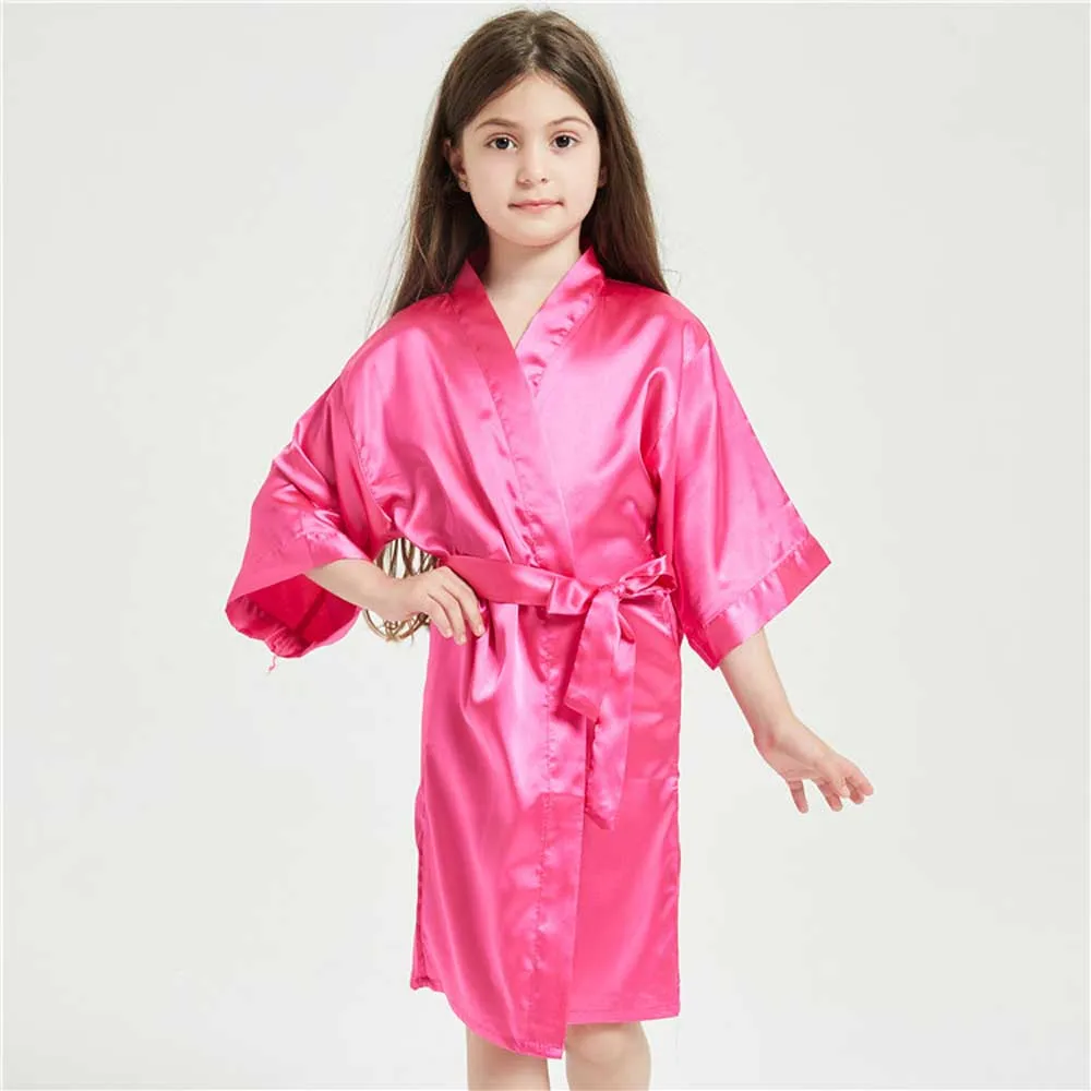 Kids Satin Black Kimono Robe Solid Girl Peacock Bath Robes for Wedding Spa Party Gifts Bridal Lingerie Sleepwear Bathrobe