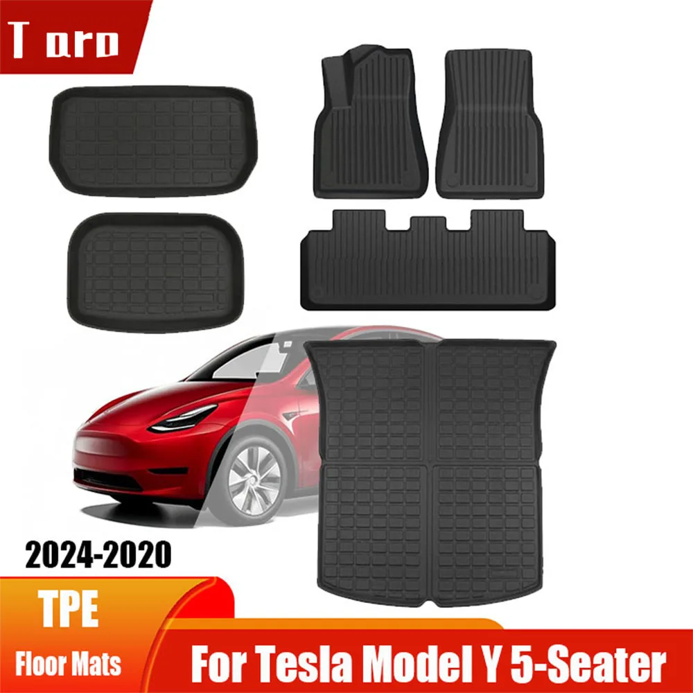 

For Tesla Model Y 2021-2024 TPE Floor Mats，RHD LHD Floor Mats All Weather Trunk Floor Mat Waterproof Non-Slip Cargo Liner