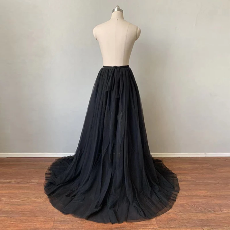 Chic Tulle Overskirts For Prom Party Bridal Detachable Skirts   For Wedding Multi Layered Sweep Train Maxi Reception Overlay 4