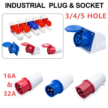 IP44 อุตสาหกรรมปลั๊กและซ็อกเก็ตกันน้ํา Connector 3PIN 4PIN 5PIN 16A/32A กันน้ําการเชื่อมต่อไฟฟ้า Wall Mount Socket 1