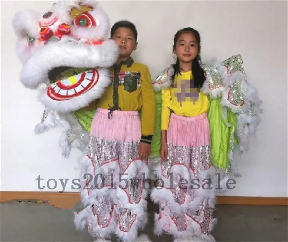 Folk Art Lion Dance Mascot Costume Pure Wool Blend Southern Lion For Two Kids Performance Costume