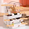 Large Capacity White/Pink Cosmetic Organizer with Transparent Drawers, Elegant Plastic Jewelry Storage Box for Desktop Vanity 2